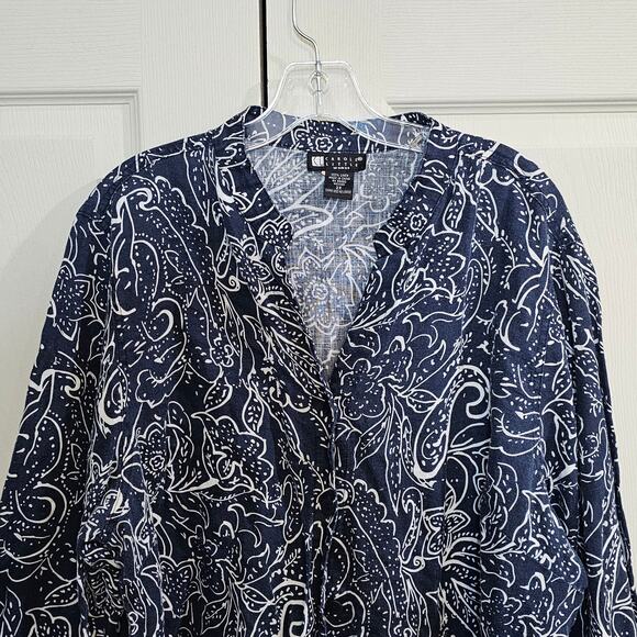 Carole Little 100% Linen Boho V-Neck Tunic Navy White Paisley Size 2X - Picture 4 of 8